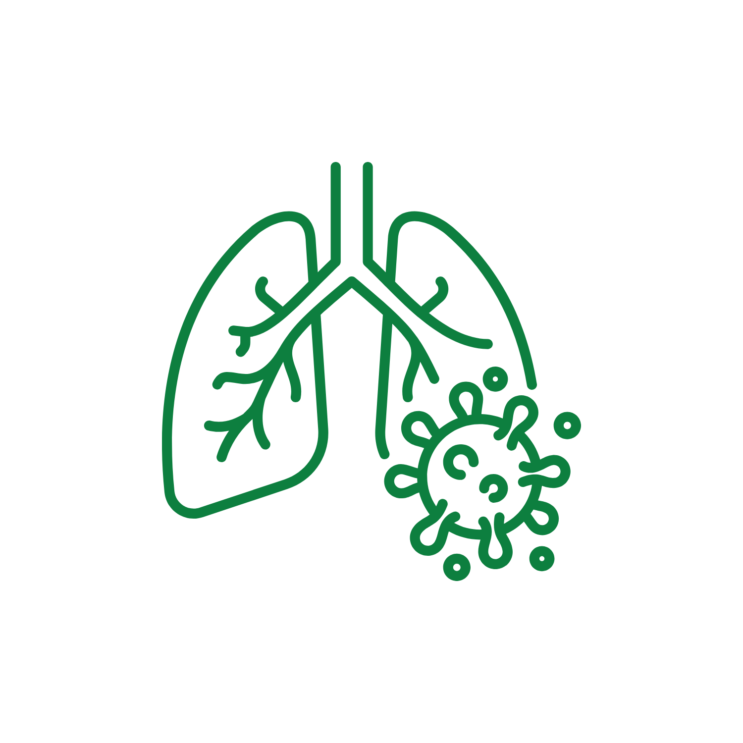 Line drawing of lungs and a virus symbol representing respiratory illness.