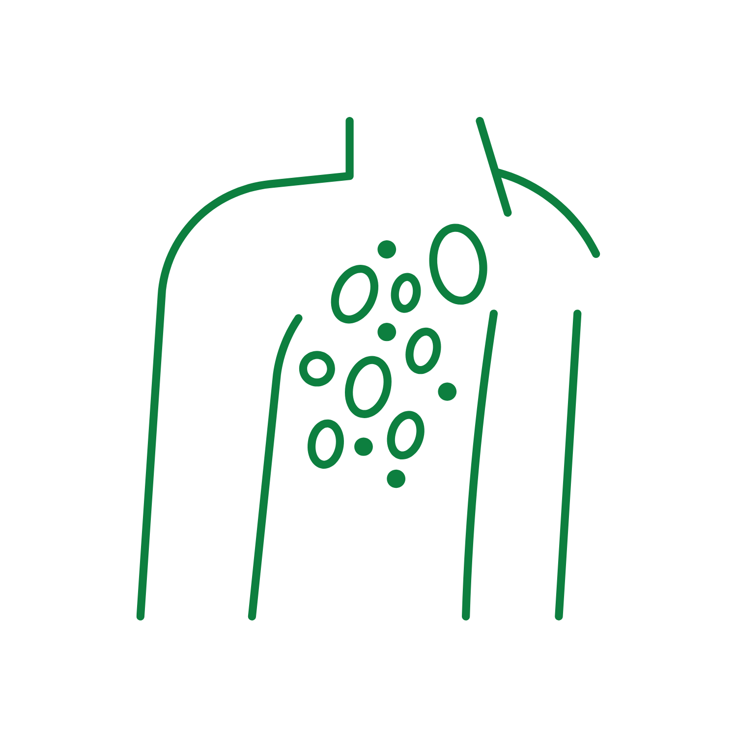 Outline drawing of a beer bottle with bubbles inside