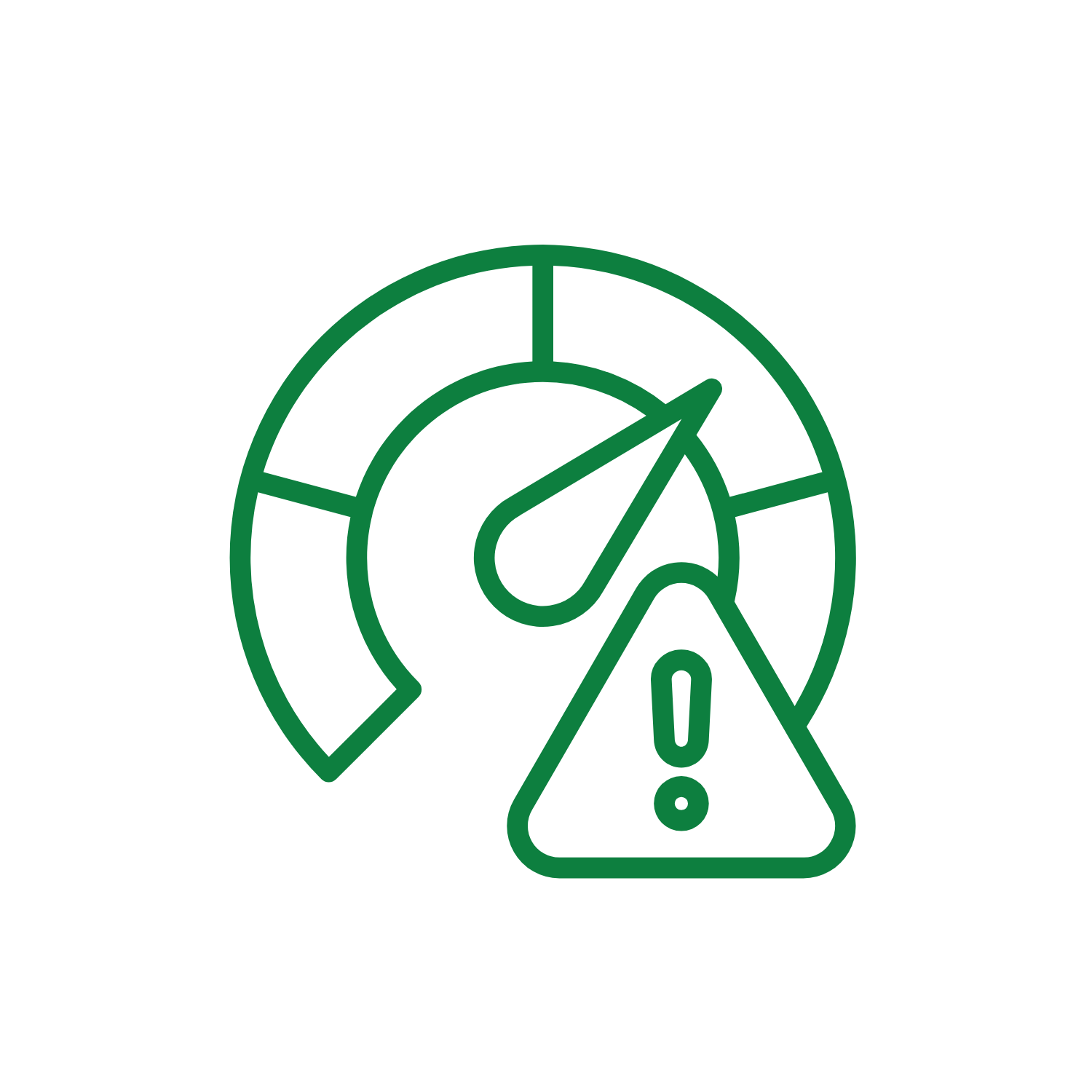 Warning symbol indicating high speed or risk with a speedometer graphic and an exclamation mark in a triangle.