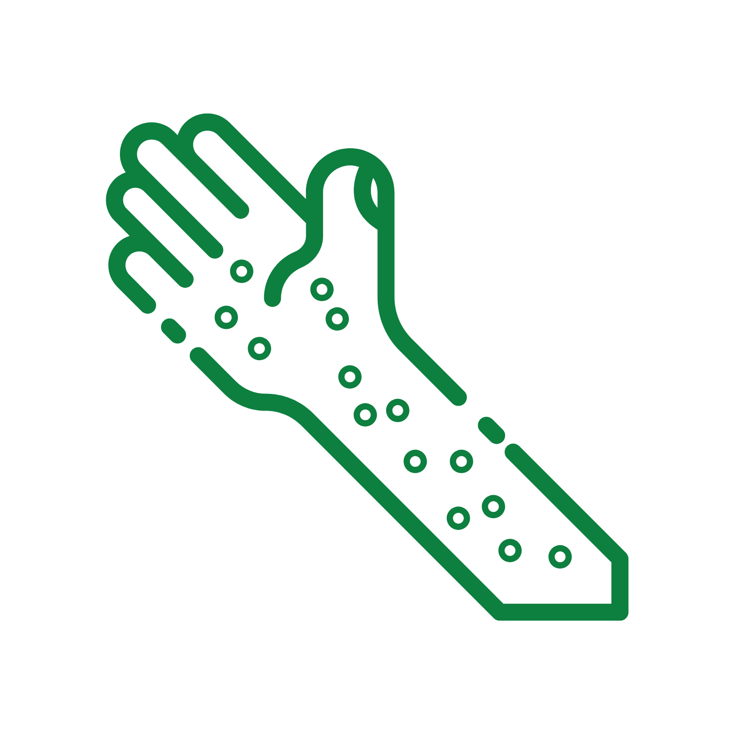 Outline illustration of a hand with soap bubbles indicating hand washing or cleanliness.