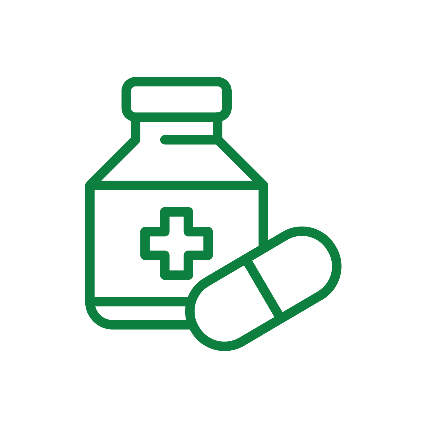Medical bottle with a cross symbol and a pill capsule