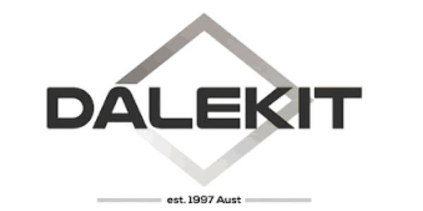 Dalek logo with a black 3D text and a white diamond outline.