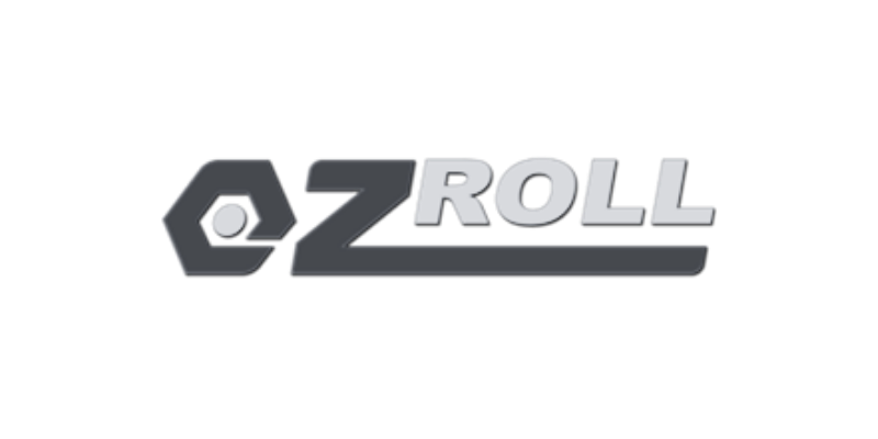 Black background with a logo that features a hexagon shape with a circle inside, next to the text 'OZ ROLL' in bold, stylized font.