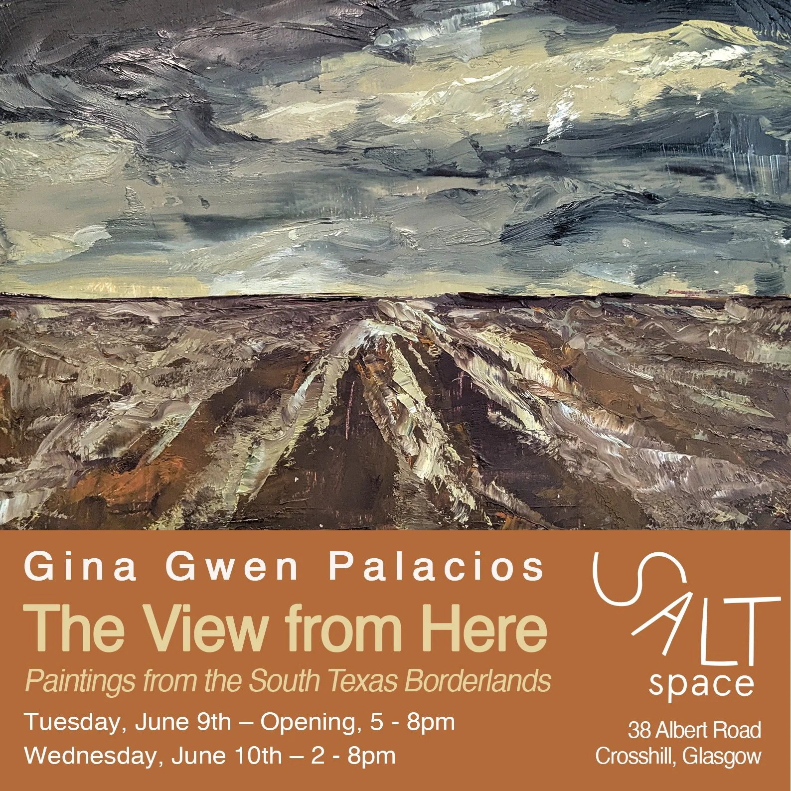 📣 SaltSpace is delighted to announce "The View from Here - Paintings from the South Texas Borderlands" &ndash; an exhibition by Gina Gwen Palacios.

📆 Opening event: Tues, June 9th, 5&ndash;8pm
📆 Continues on: Wed, June 10th - 2-8pm

📍 