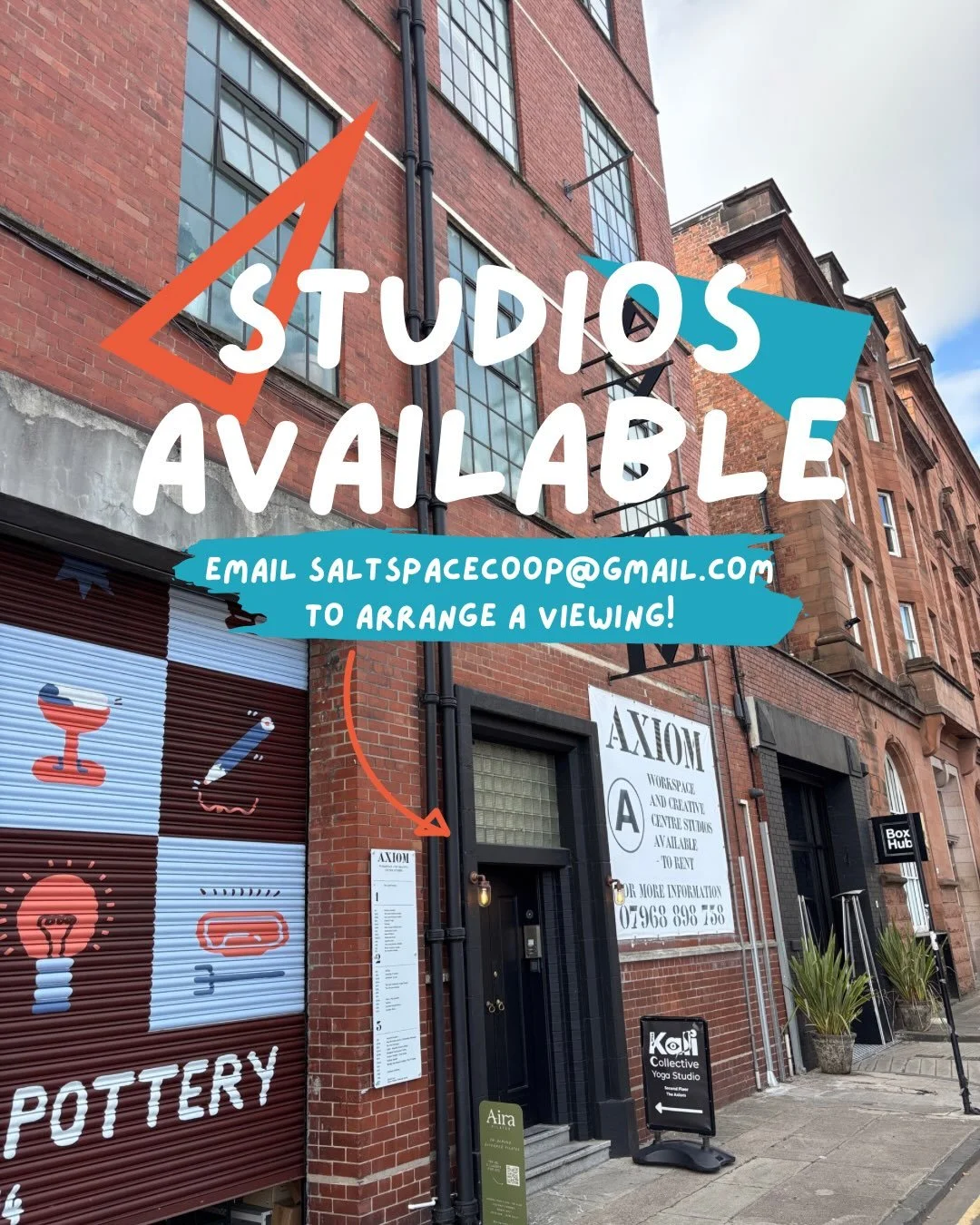 Looking to grow your creative practice in a supportive, community-centred space? 

We have 3 studio spaces available in the Axiom building!

A flexible, rolling contract gets you:
💙 your own walls, desk &amp; chair within an open plan co-working spa