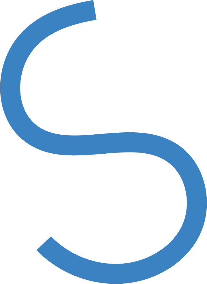A large blue stylized 'S' shape on a transparent background.