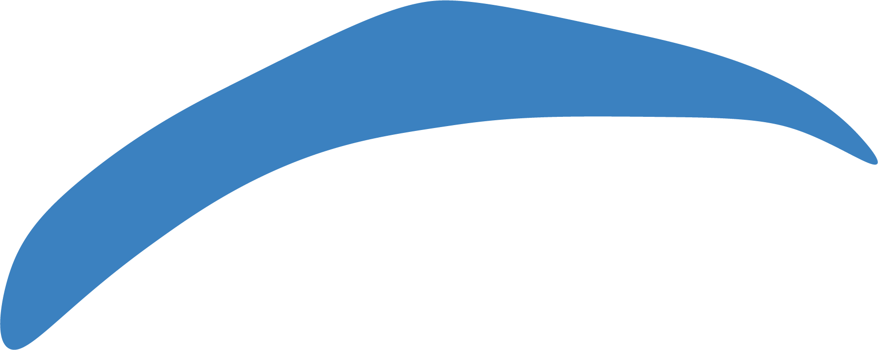 Blue curved check mark on a white background.