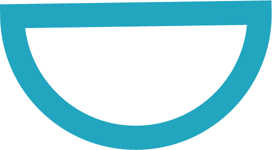 A close-up of a blue and black semicircular object with a black semicircular interior.