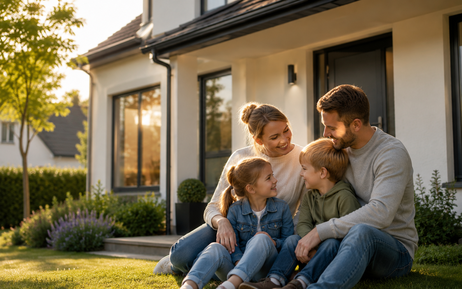 Family outside their home representing family and financial protection planning