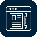 Web browser window with a document icon and a pen.