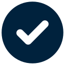 A dark blue circle with a black check mark inside.