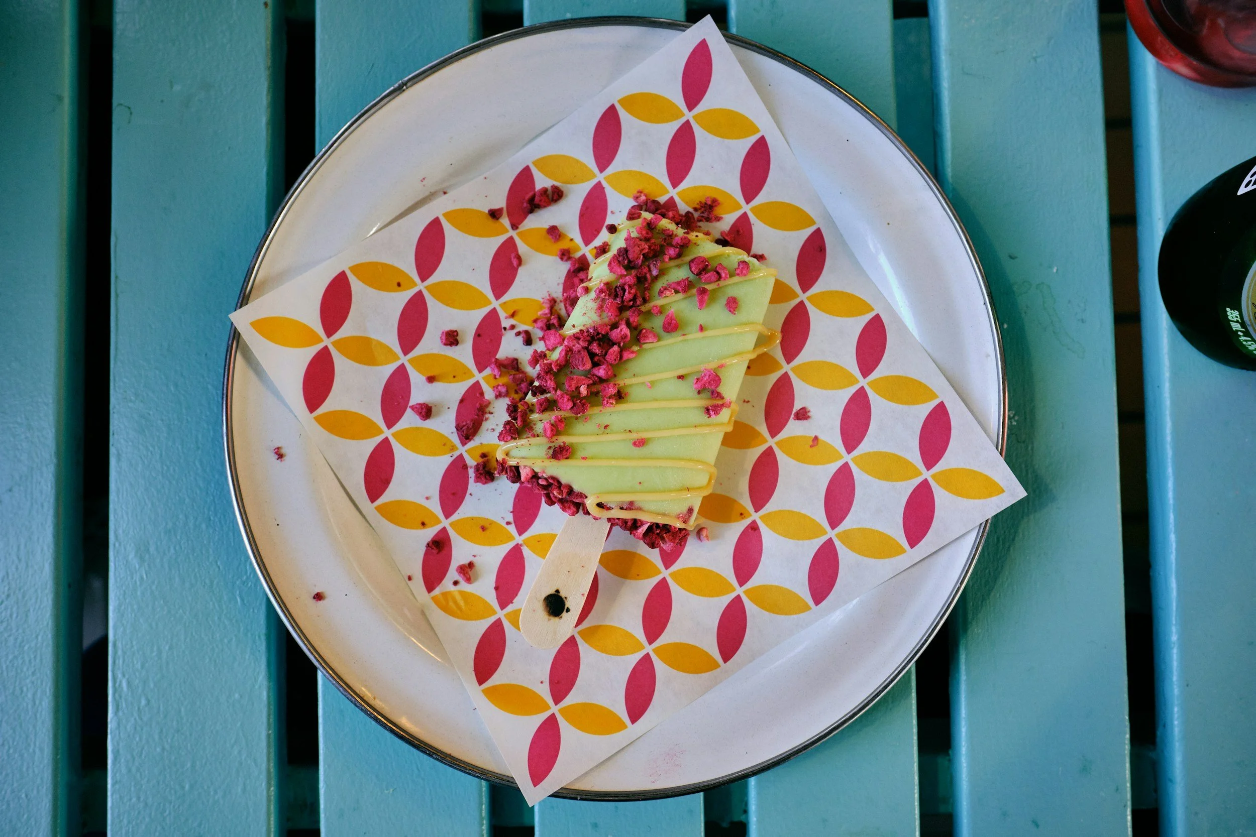 Colorful reusable beeswax food wrap on a plate