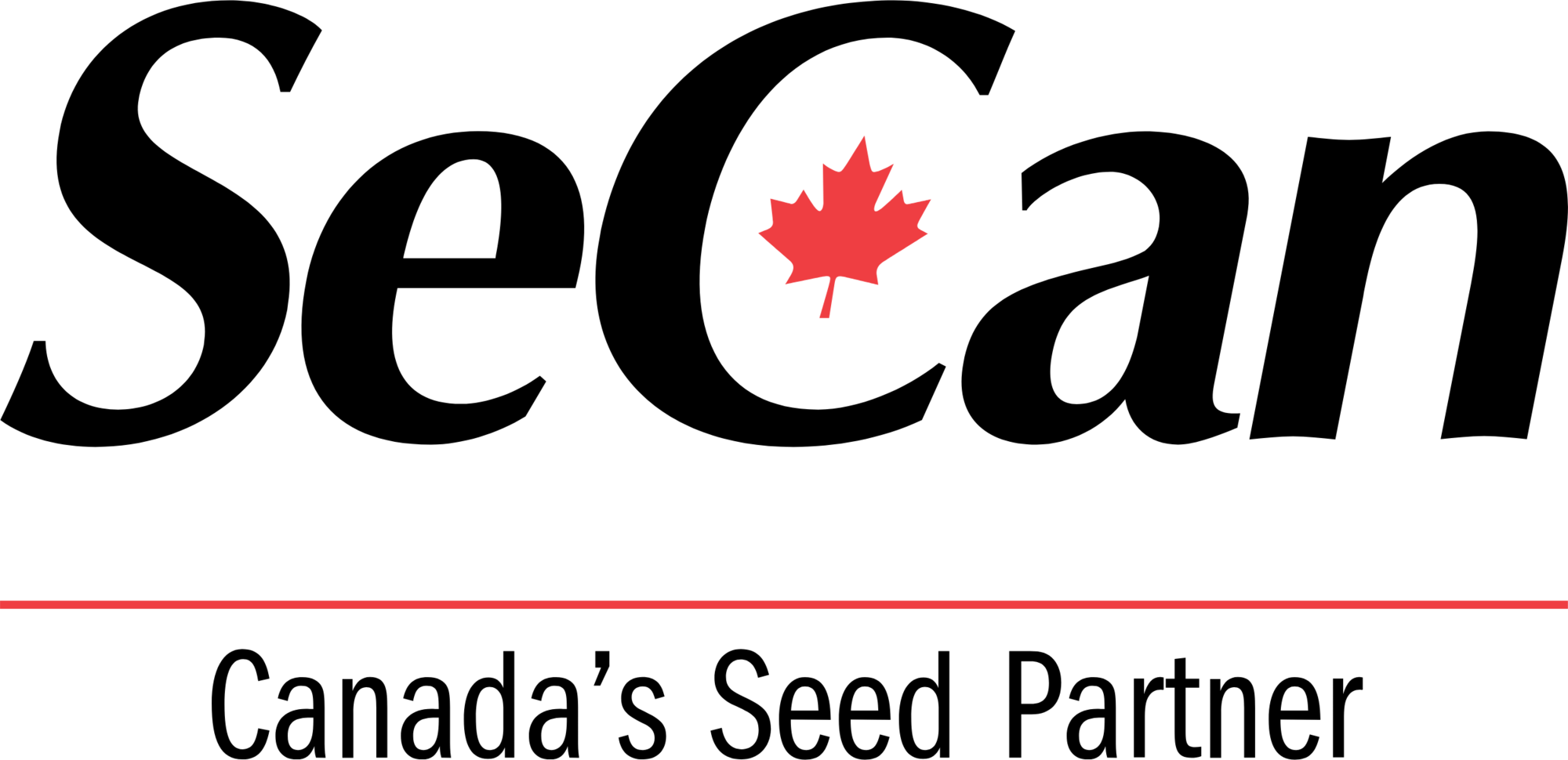 SeCan Logo with Canada maple leaf in the middle of the C. Canada's Seed Partner under logo.