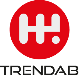 TrendAB logo with a red circle background and white stylized letters 'H?' inside, and the word 'TRENDAB' below in black text.