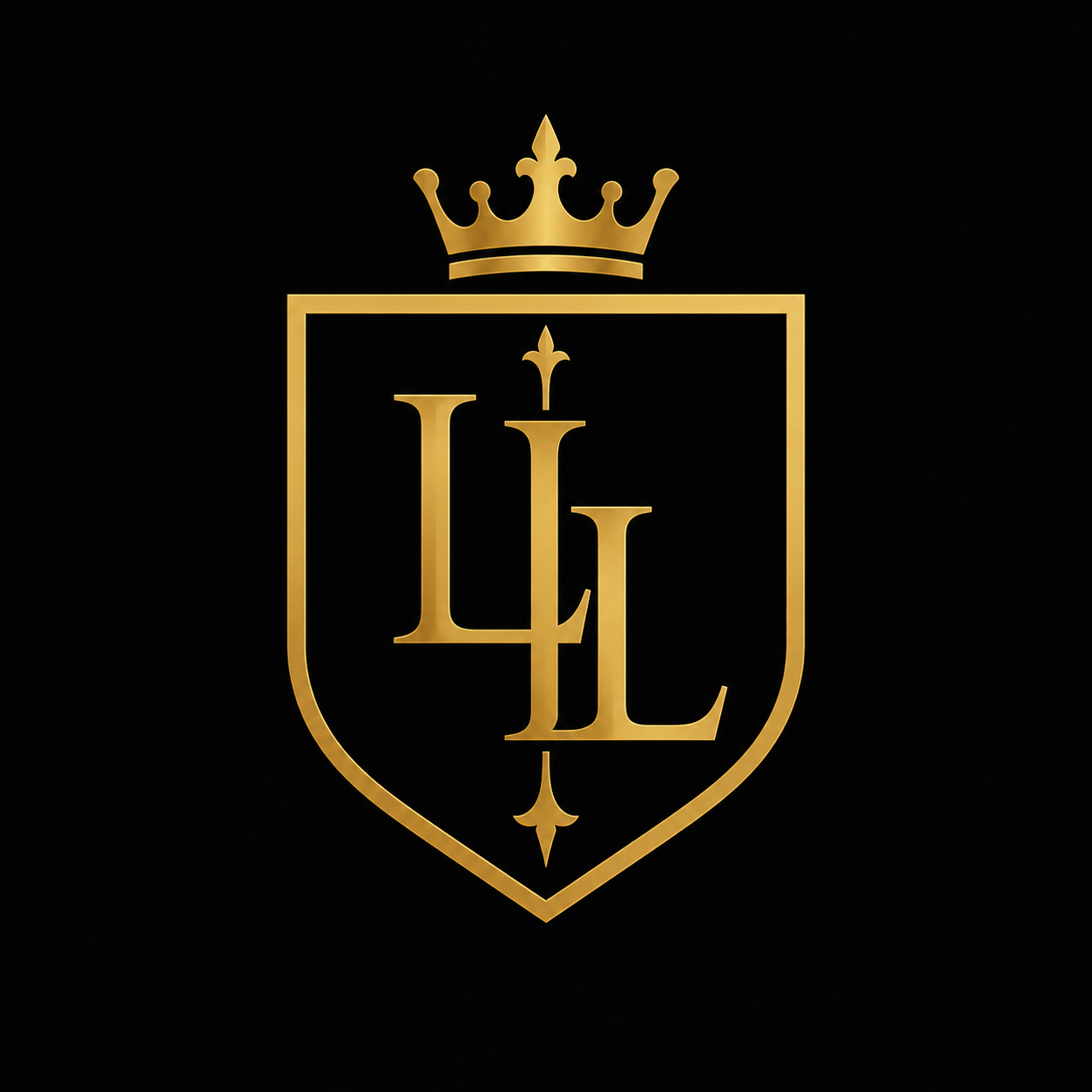 Gold logo with a crown above a shield containing the initials LHL in gold on a black background.