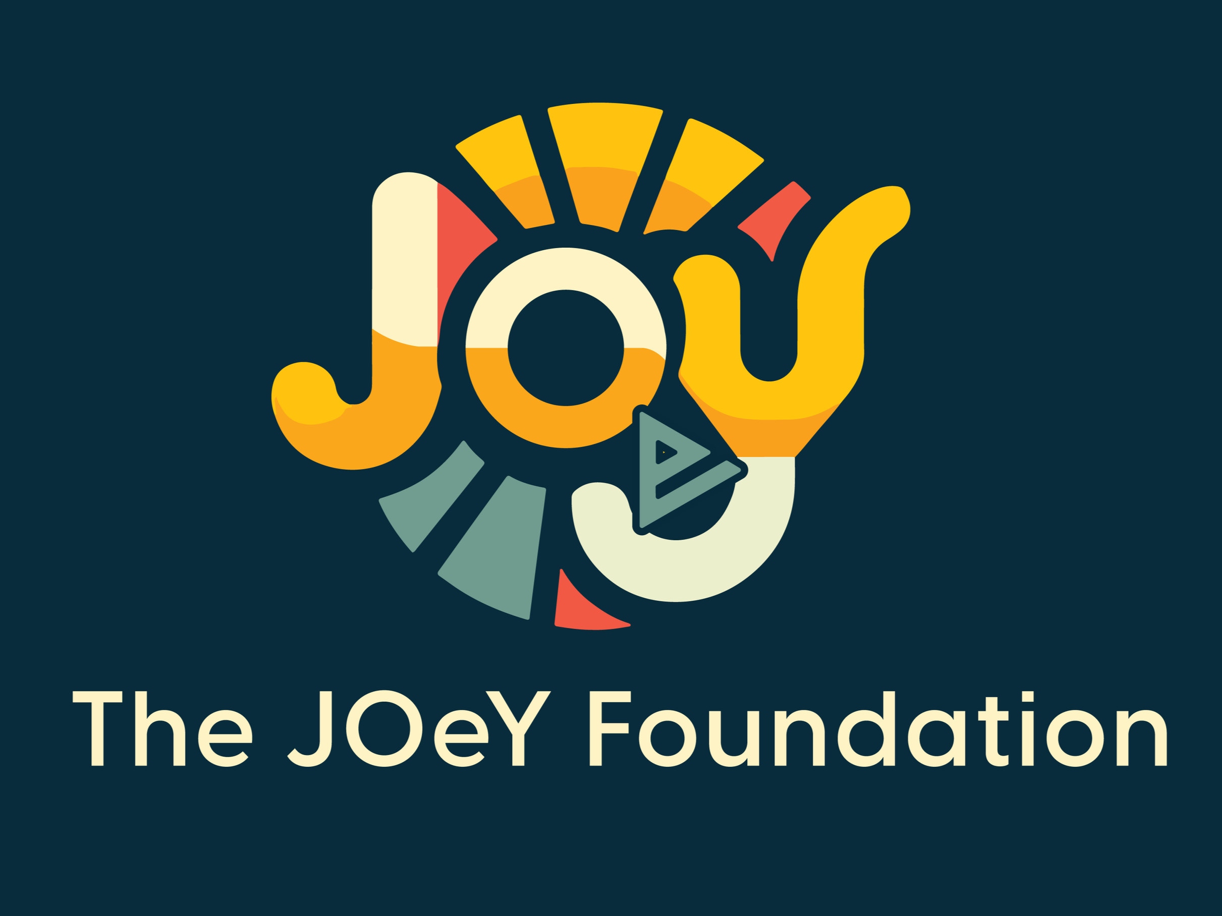 Graphic logo of The Joey Foundation with stylized hands and orange, yellow, cream, red, and green elements against a dark background.