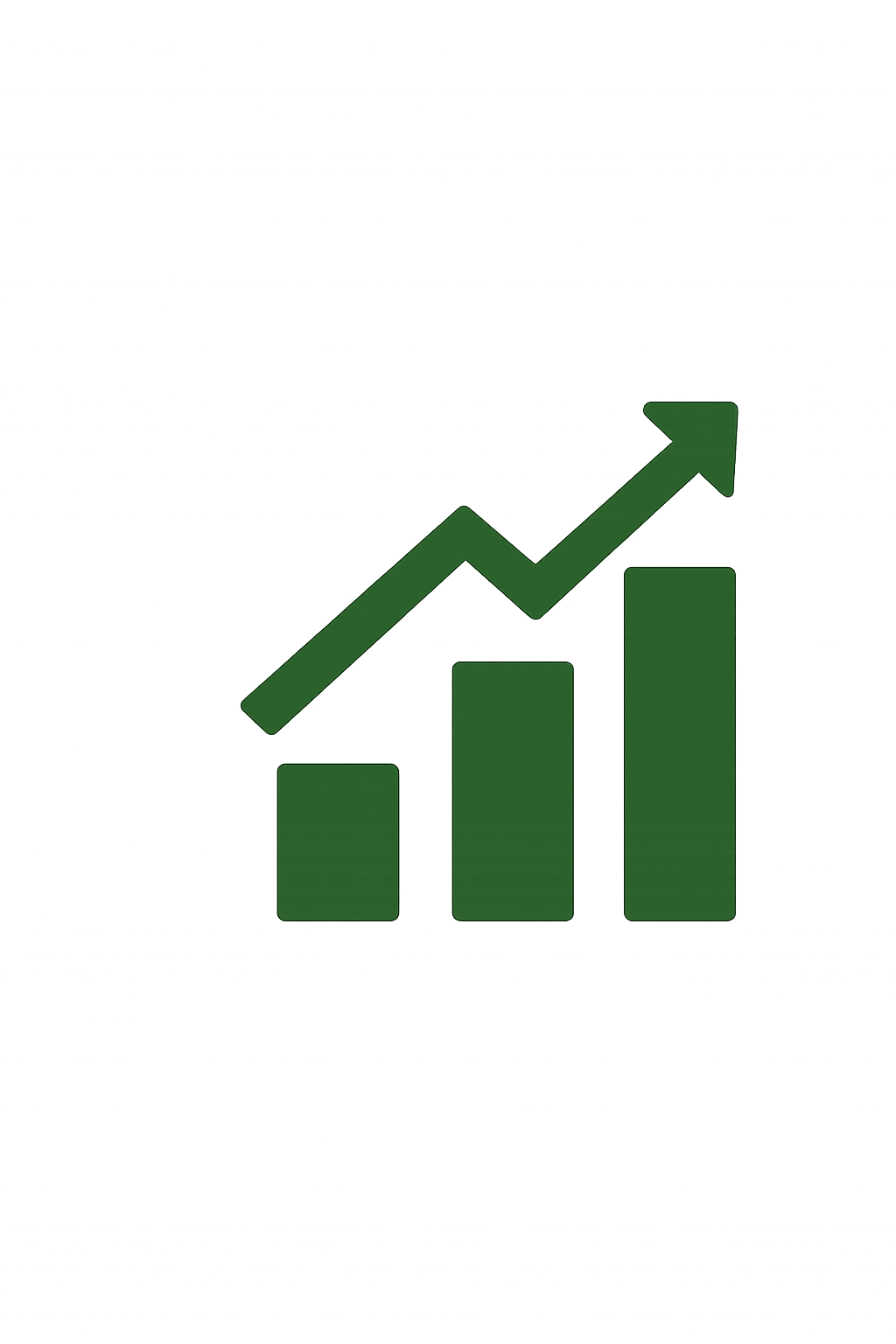 A green gradient background with an outline of a bar chart and an upward trending arrow.