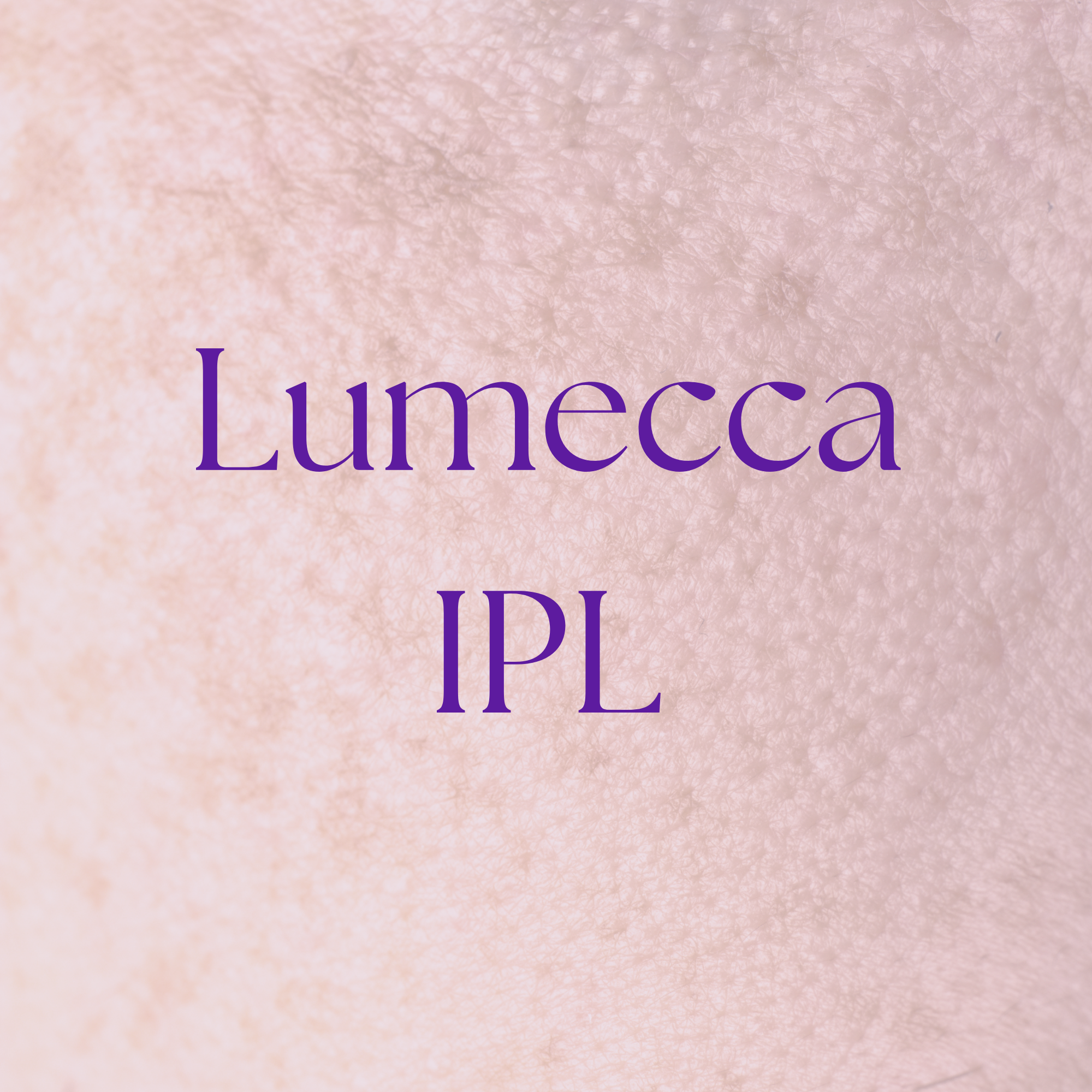 Close-up of human skin with partial view of the word 'Lumecca' in purple text.