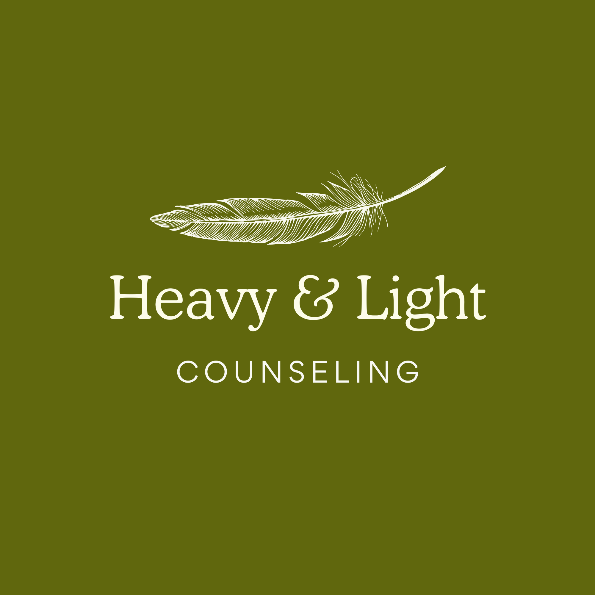 Green background with a white feather illustration and white text that reads 'Heavy & Light Counselling'.