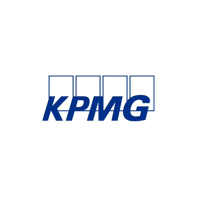 KPMG logo with four outlined squares above the bold blue text
