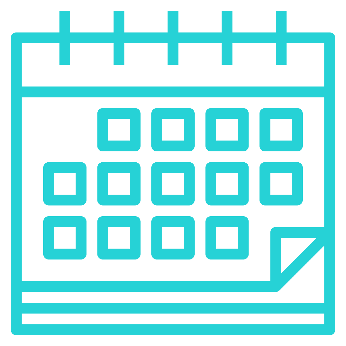 Outline icon of a calendar with a grid of squares representing days and a folded corner.