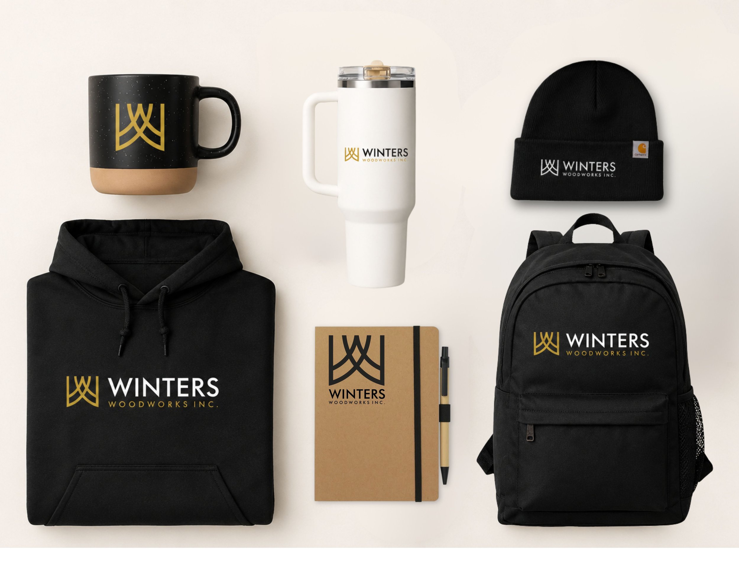 Winters Woodworks branded apparel, drinkware, stationery and promotional products.