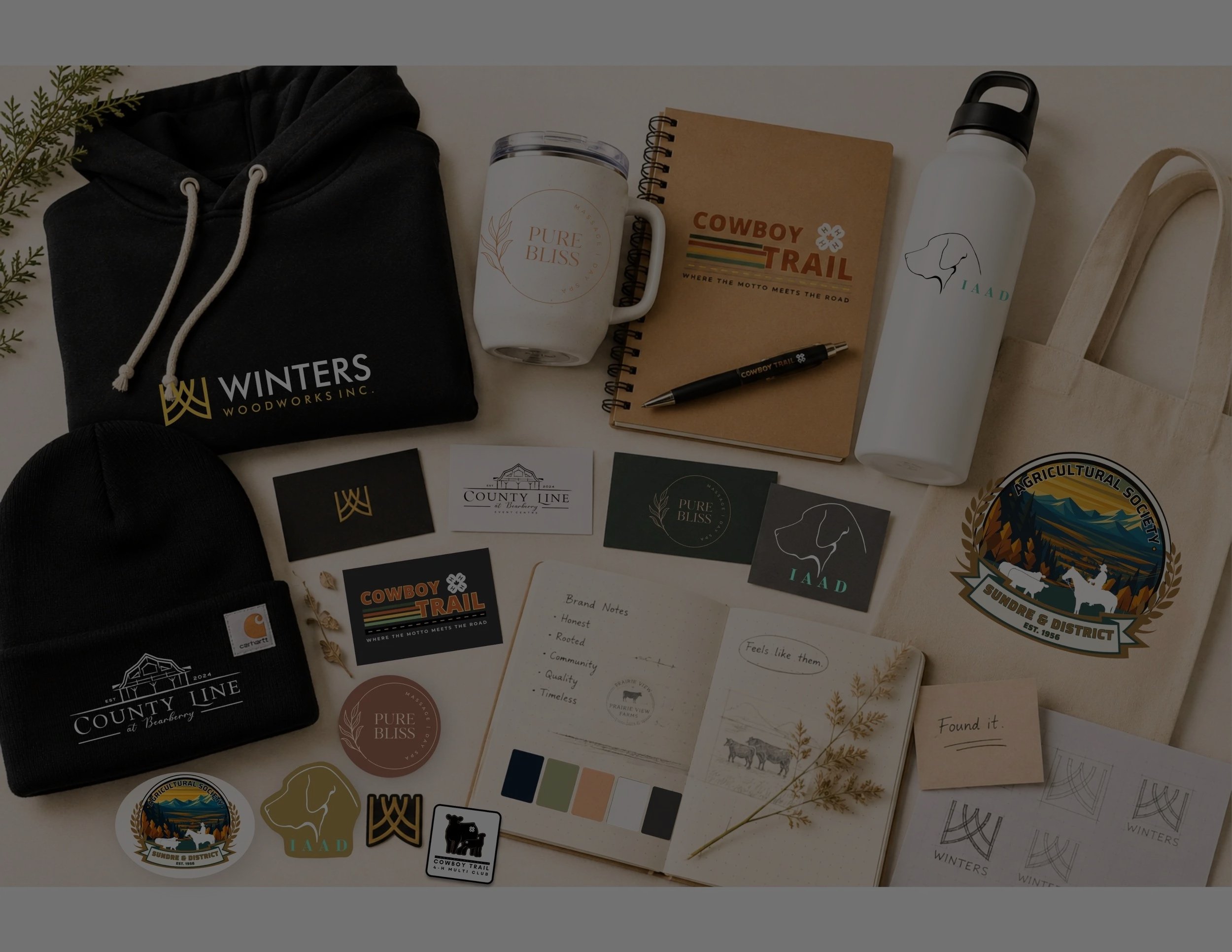 Collection of branding and promotional materials created for rural businesses and organizations.