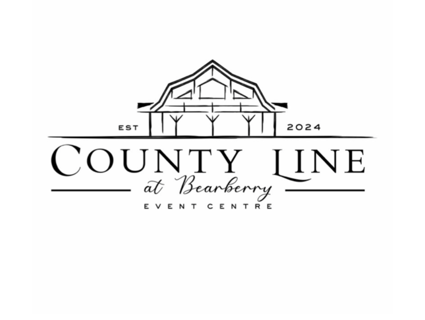Logo for County Line at Bearberry Event Center, established in 2024, featuring a stylized barn or pavilion illustration.