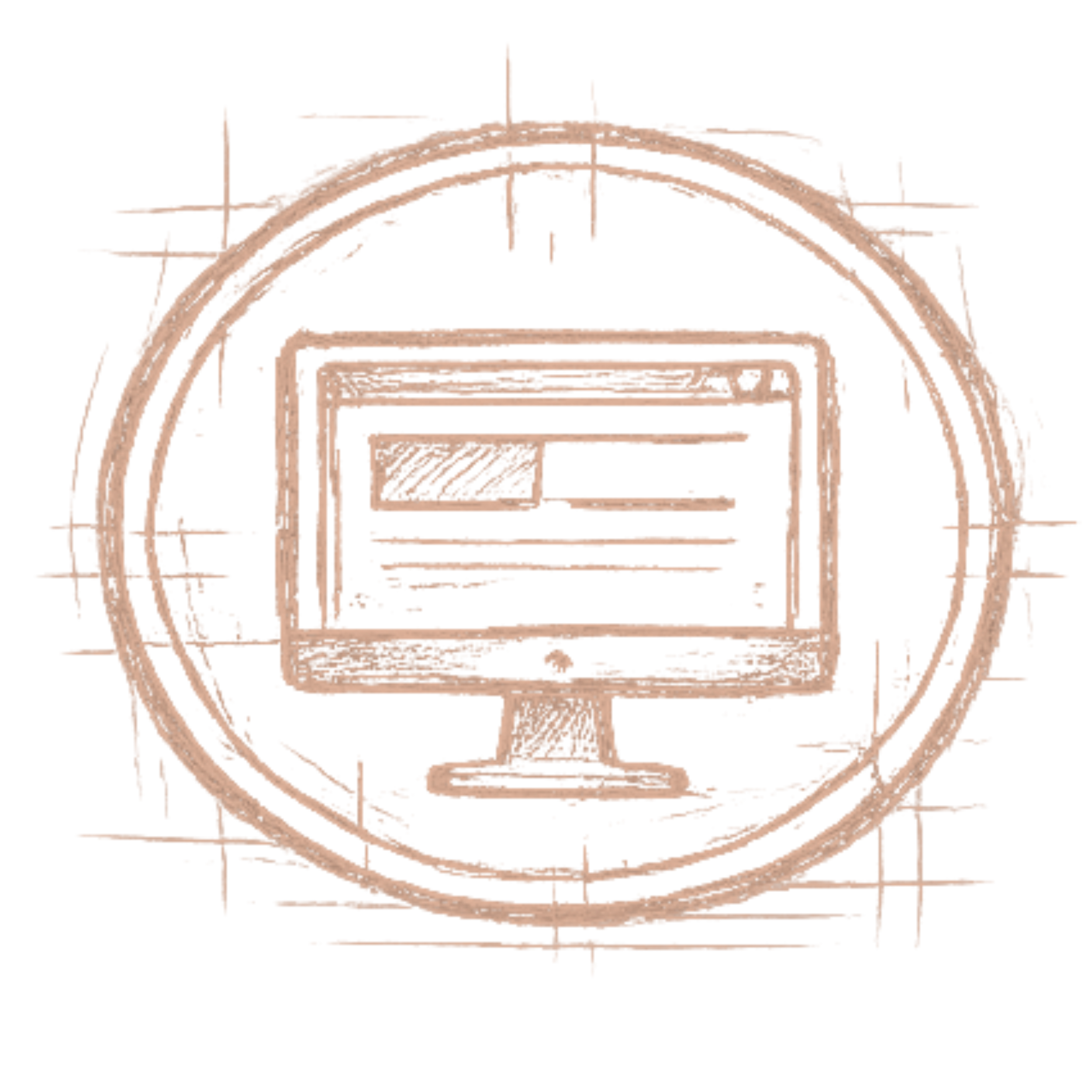 Outline of a vintage style computer monitor on a light pink heart-shaped background.