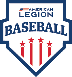 American Legion Baseball logo with bold lettering and red stars.