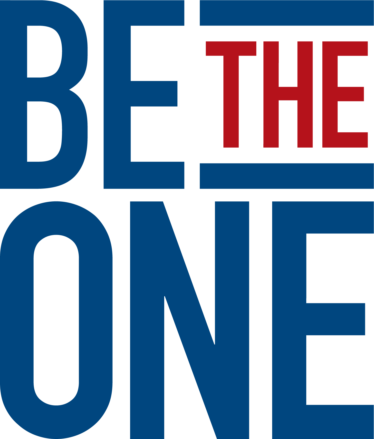 A stylized logo with overlapping block letters spelling out 'BE THE CHANGE' in dark blue, black, and red colors.