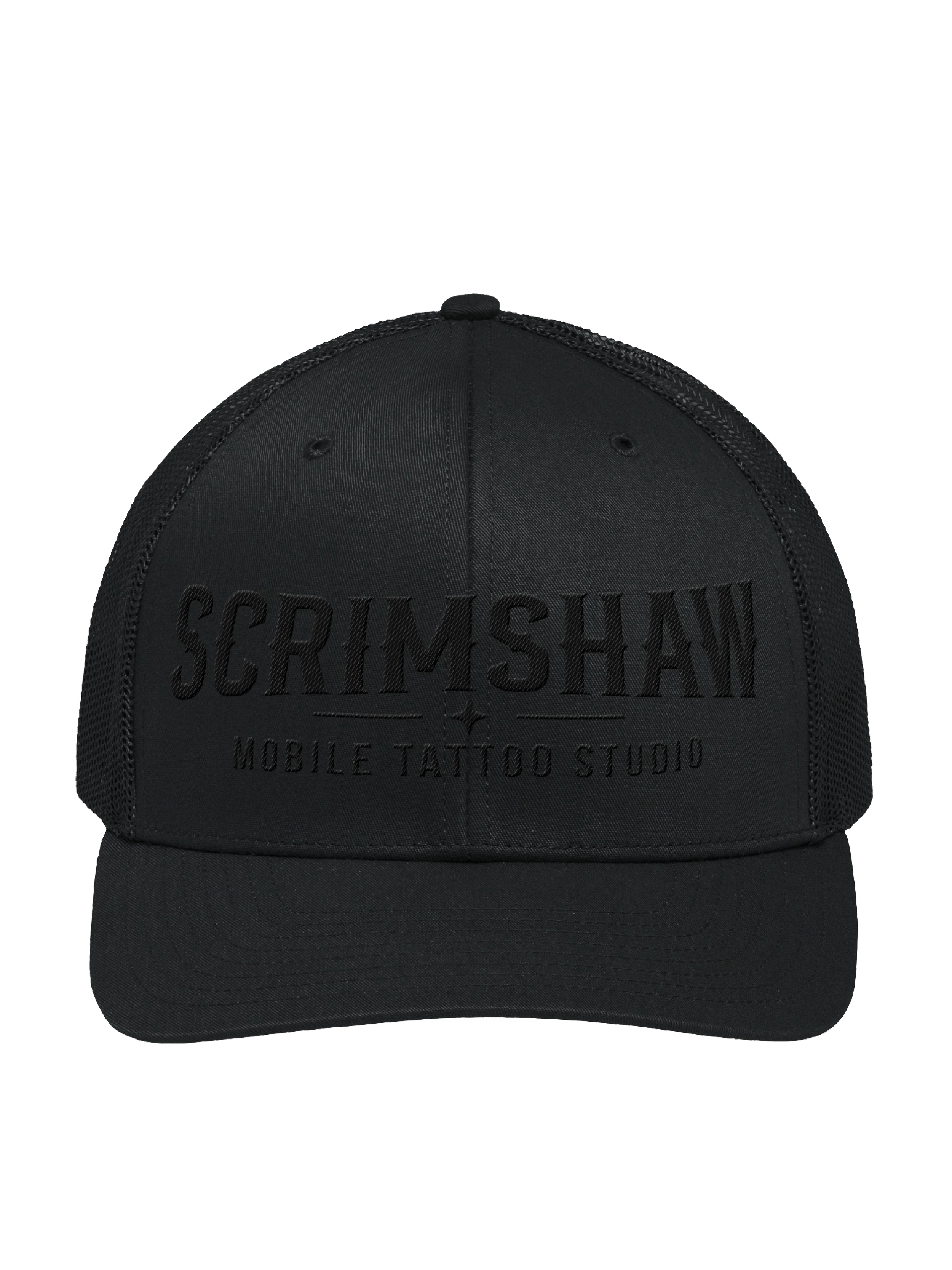 scrimshaw blackout embroidered trucker hat