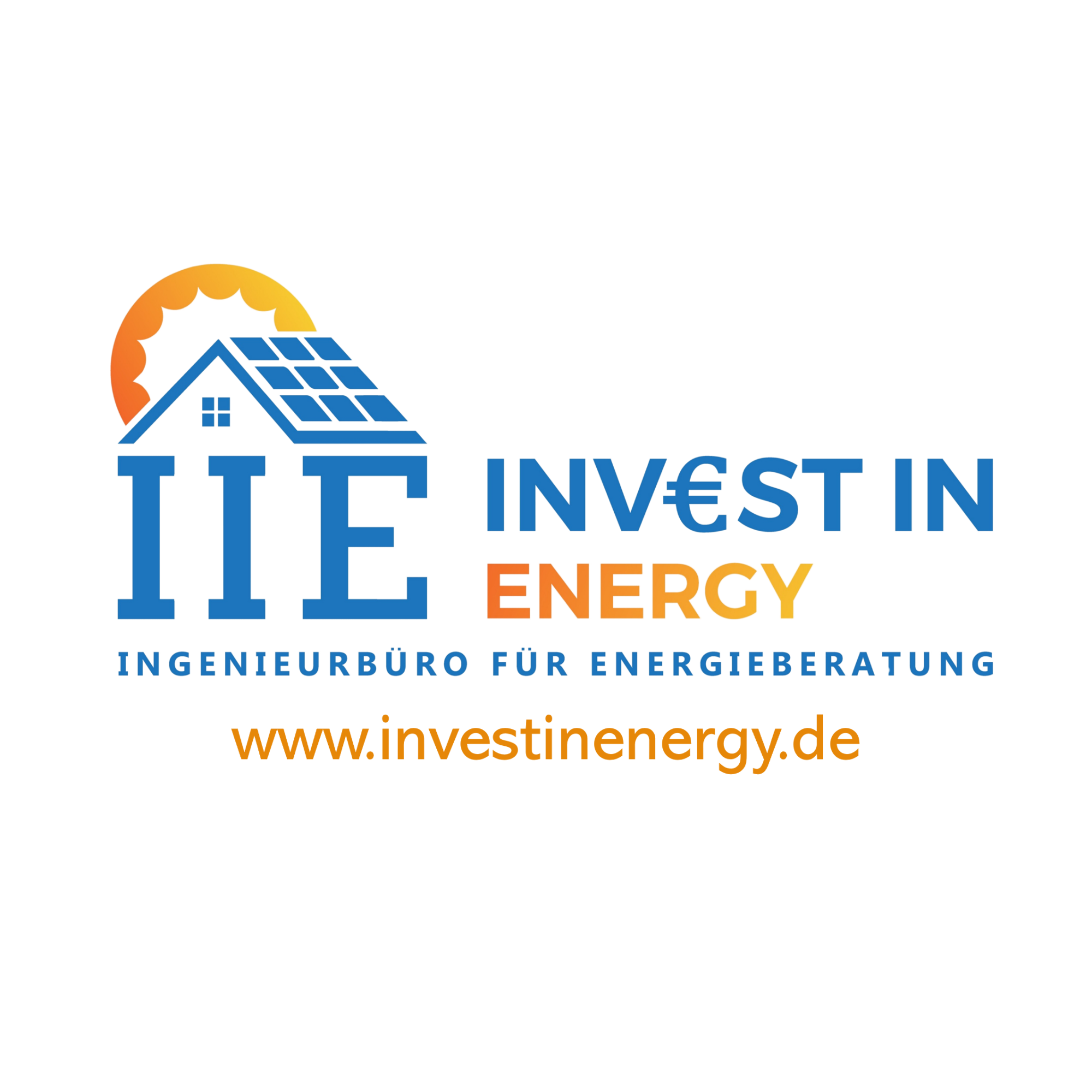 Logo der TU Ilmenau mit blauer Farbe, Sonnensymbol in orange und Text in Deutsch und Englisch für Energiebewertung und Energieberatung.