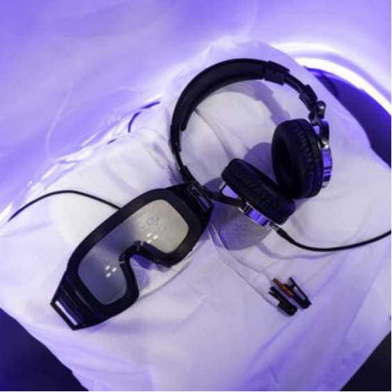 Headphones used for binaural audio as part of the NeuroReset multi-sensory wellness experience