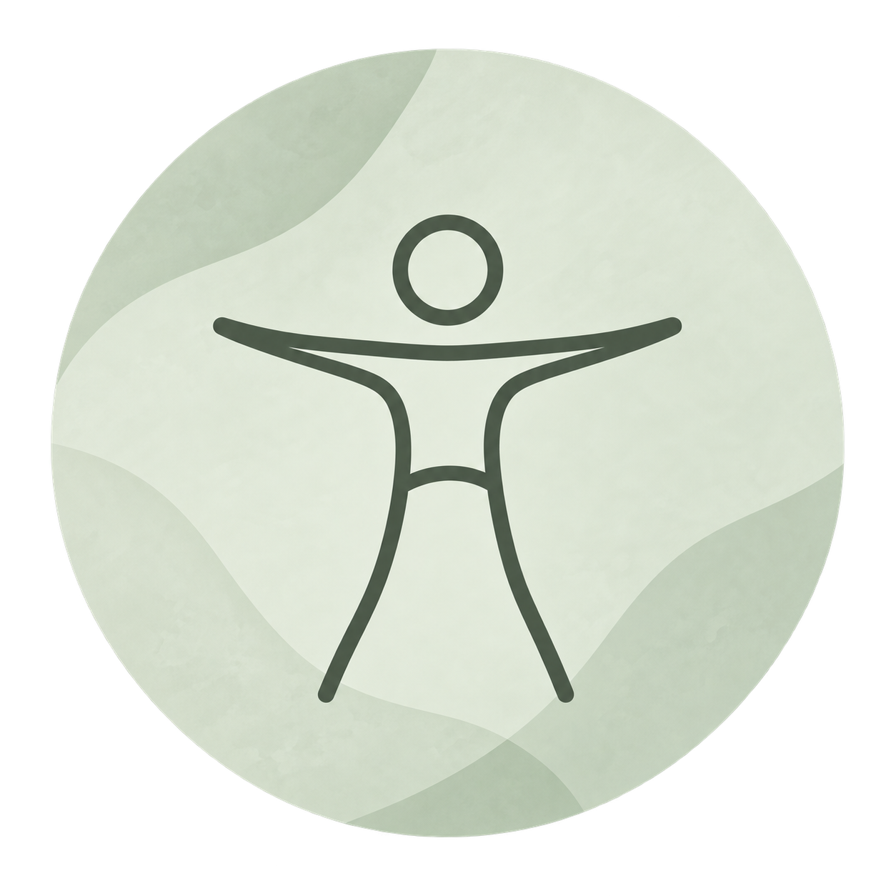 Icon of a person with arms and legs extended outward in a star shape, representing a person practicing yoga or exercise.