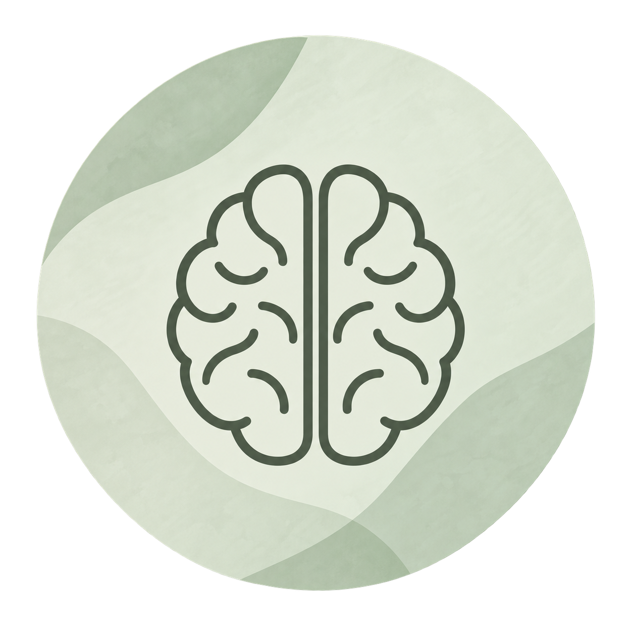 Line drawing of a brain on a light green and white abstract background.
