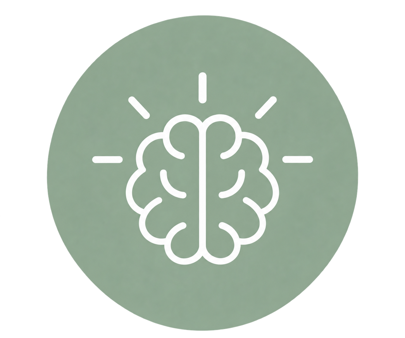 Icon of a brain with radiating lines, symbolizing intelligence or mental activity, inside a green circle.