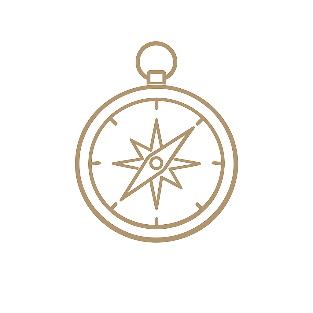 Illustration of a compass with a glowing effect on a gradient background.