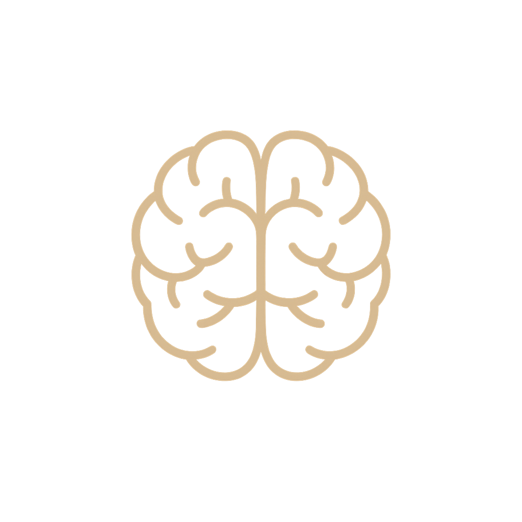Illustration of a human brain with a black background and beige outline.