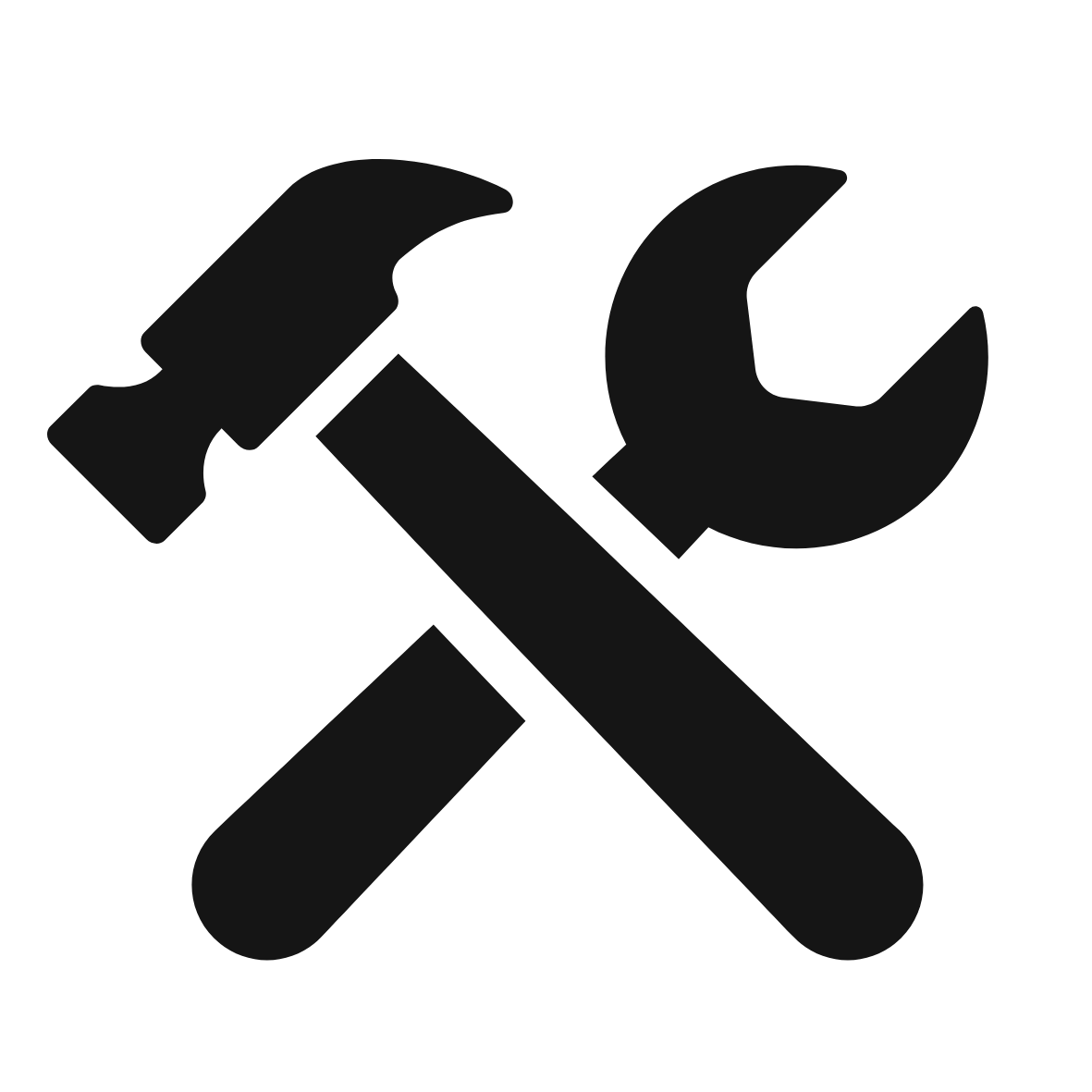 Silhouette of a hammer and a wrench crossed over each other.