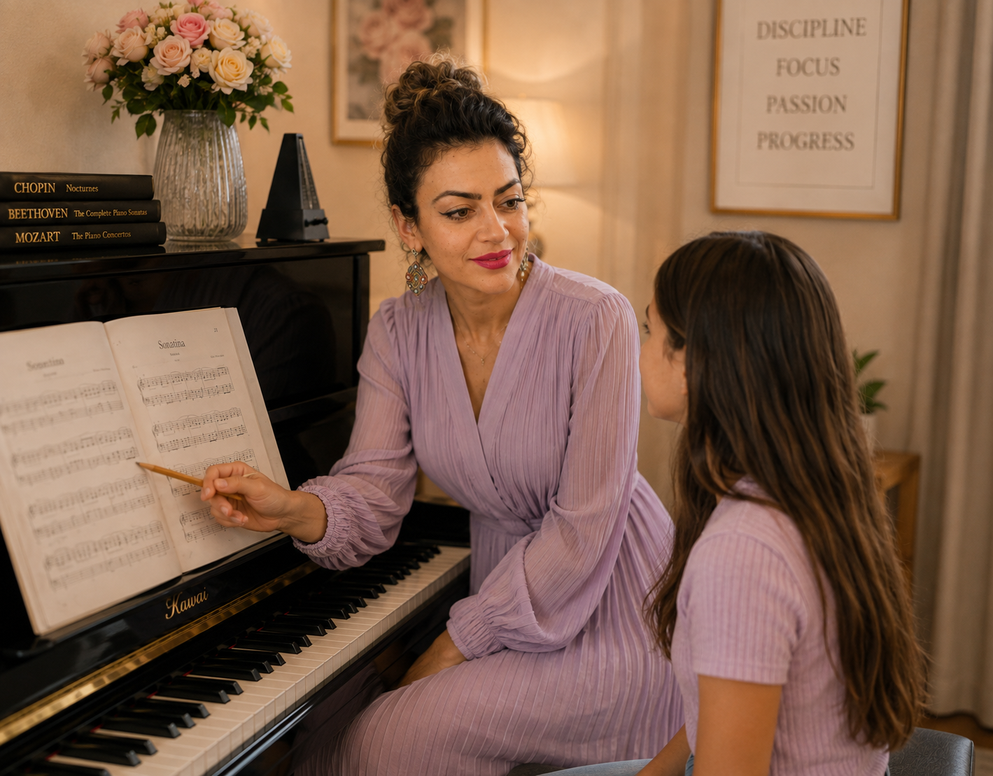Private piano tuition with Kalina Simeonova, including music reading and ABRSM & Trinity exam preparation for young pianists.