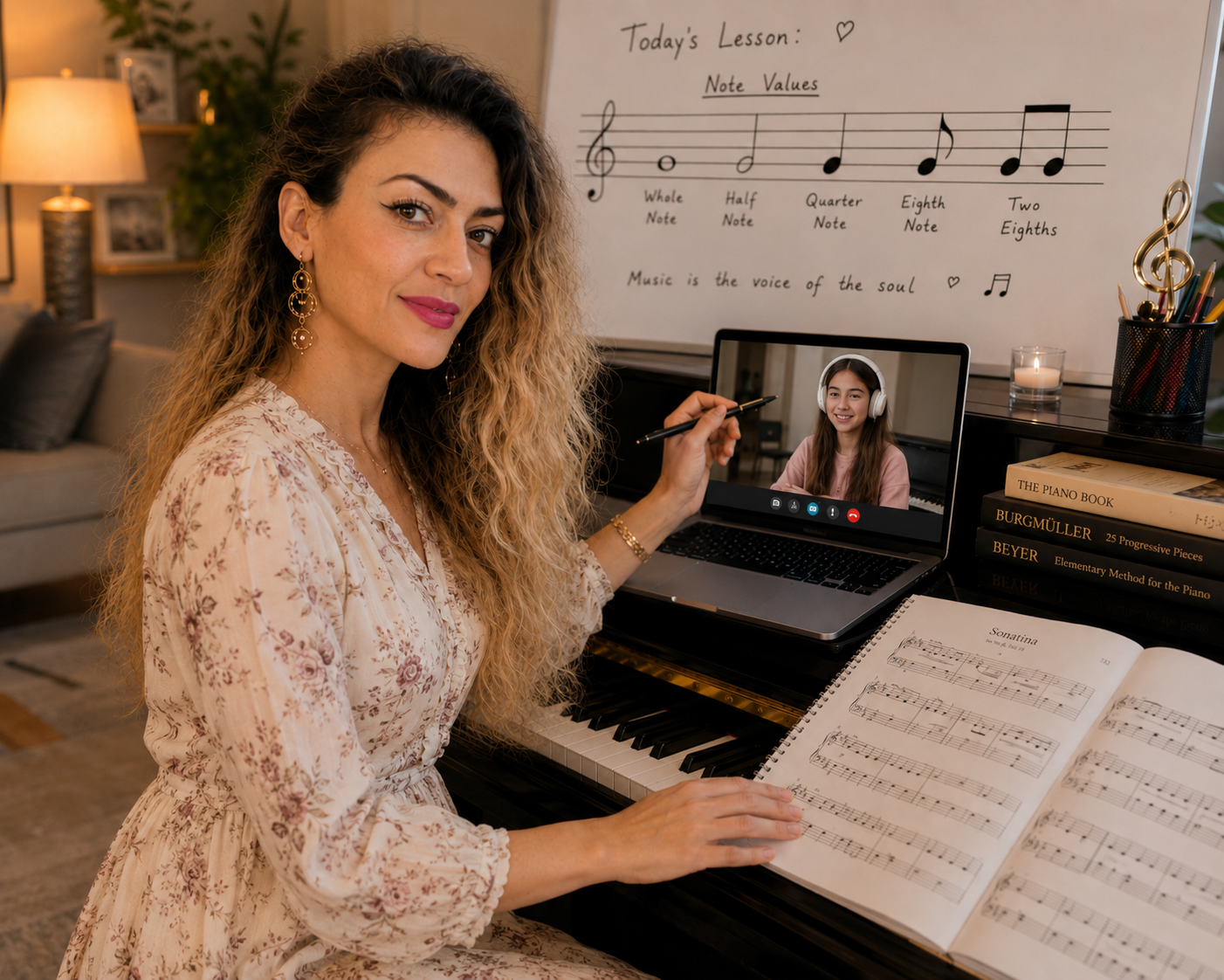Online piano lesson with Kalina Simeonova, offering private piano tuition in the UAE and internationally.
