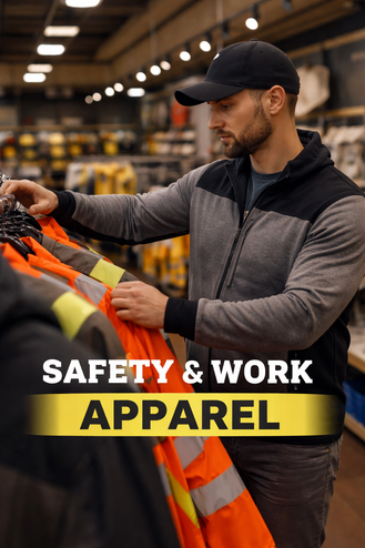 Worker viewing high visibility safety apparel and workwear at Public Safety Outfitters.