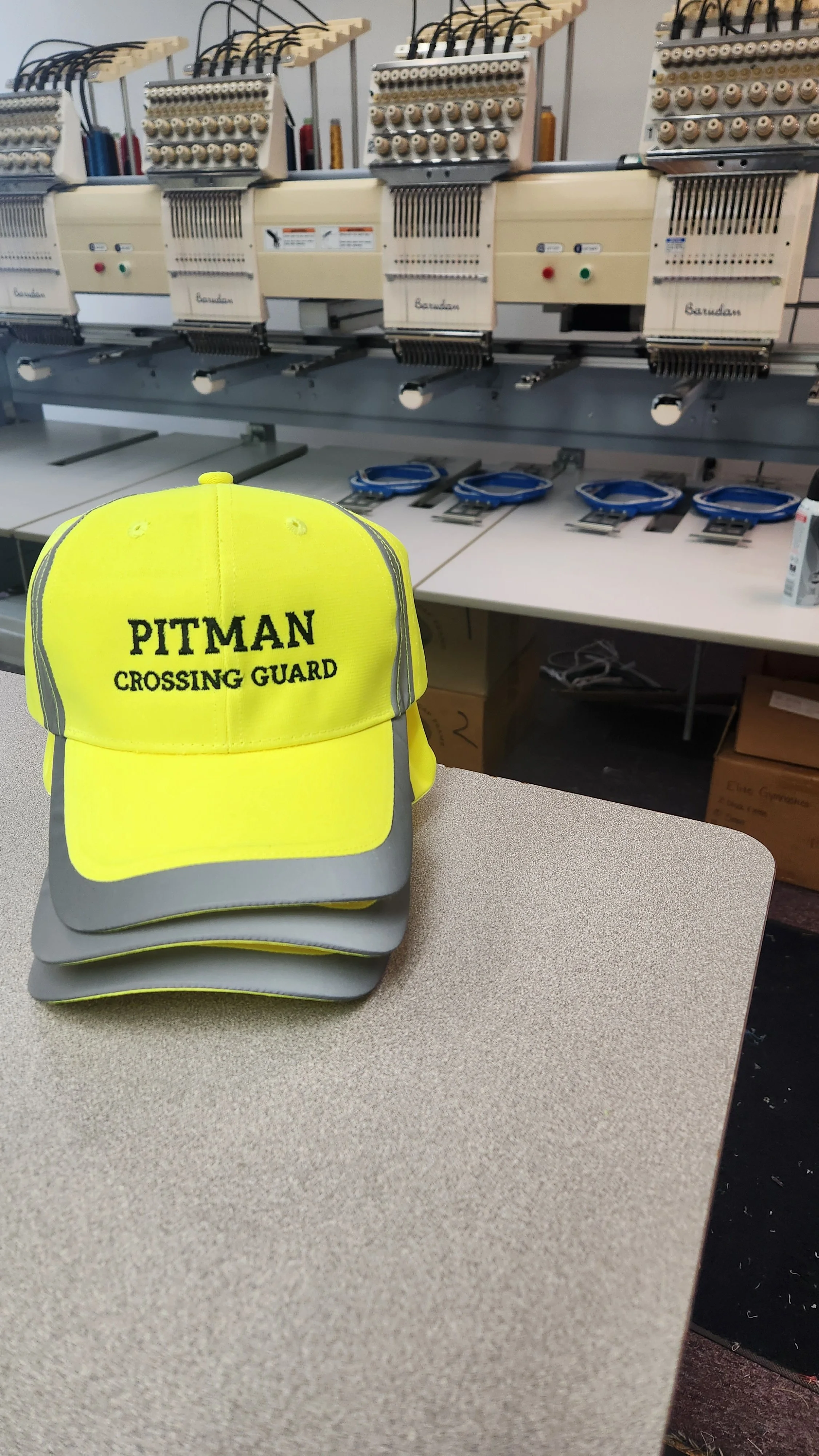 Embroidered hi-vis safety hat with custom logo