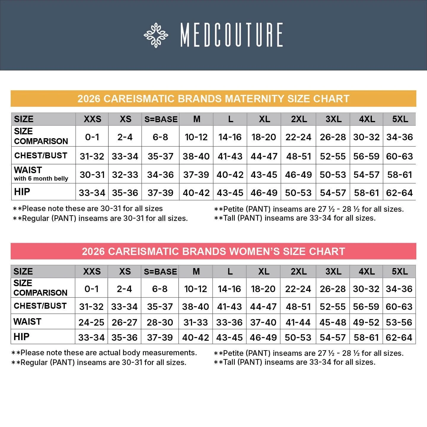 Medical scrub sizing guides and size charts for Cherokee, Dickies, Healing Hands, Infinity, Med Couture, and Barco healthcare uniforms from Public Safety Outfitters.