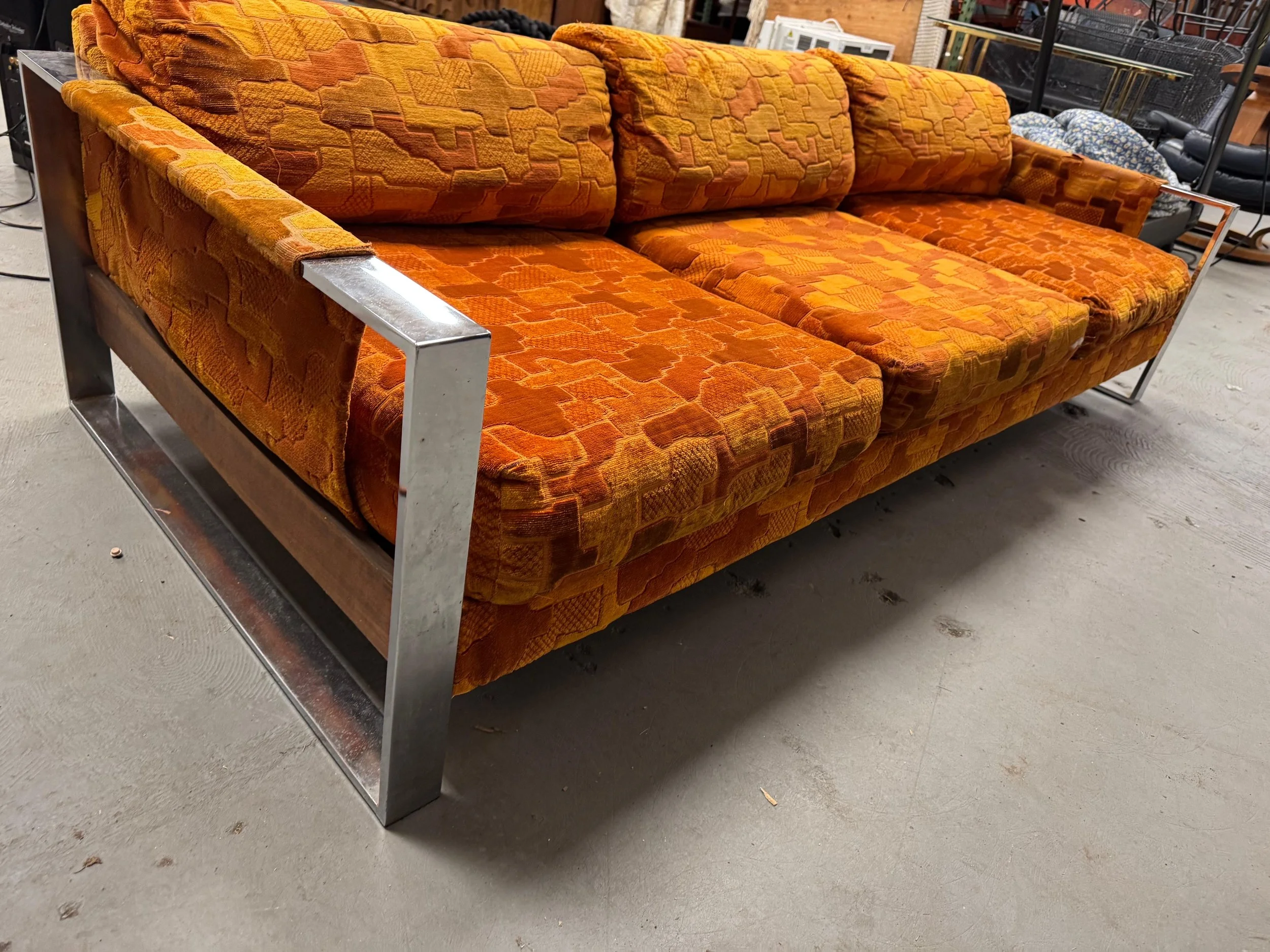 Vintage Milo Baughman Style Sofa with Chrome Accents