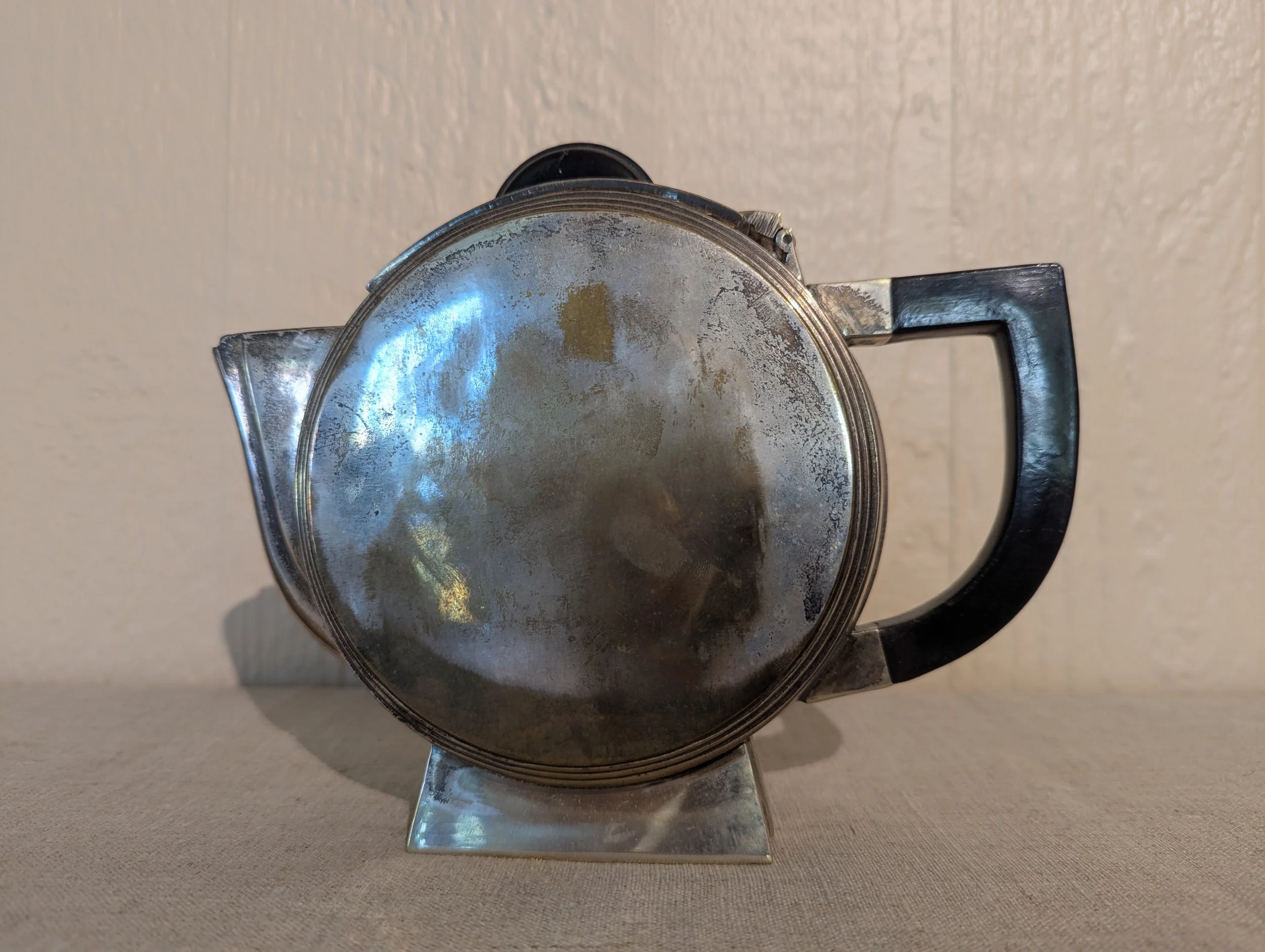 1940s French Art Deco Silverplate Teapot with Bakelite Accents