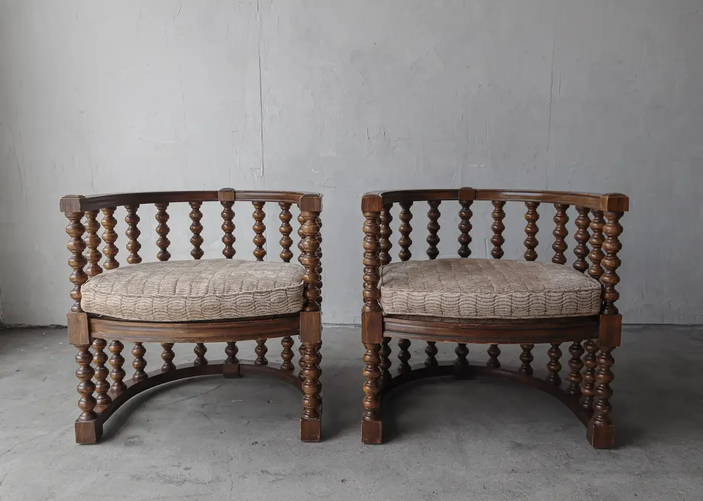 Spanish Revivalist Bobbin Barrel Chairs