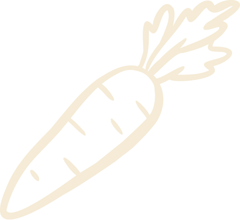 Line drawing of a carrot with leaves at the top.