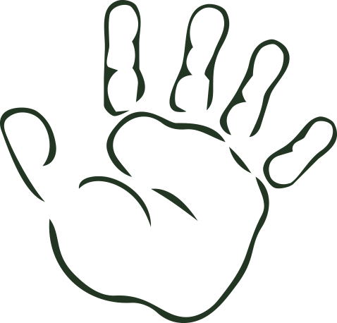 Outline drawing of a human hand with fingers spread apart.